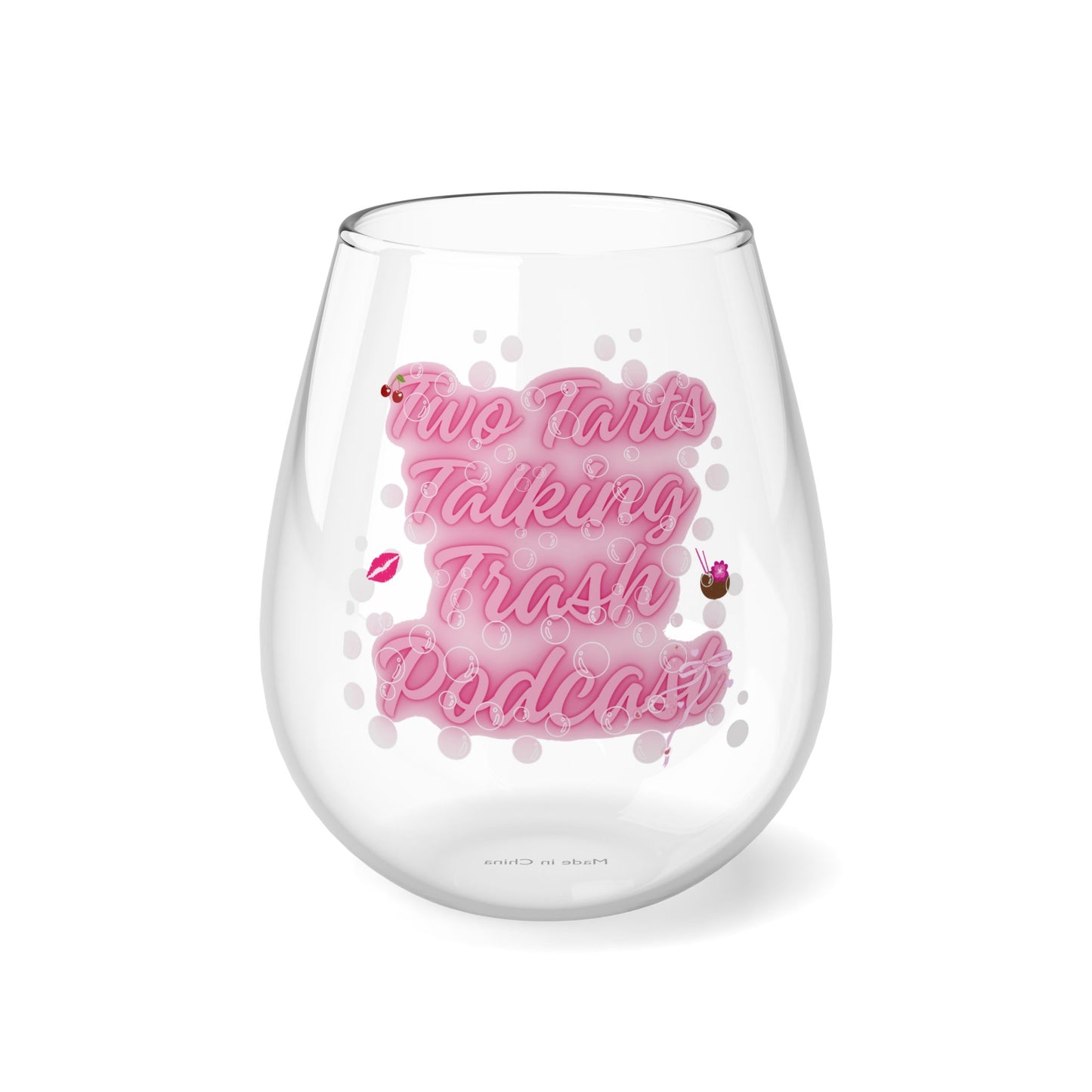 Two Tarts Pink Bubbles Stemless Wine Glass, 11.75oz