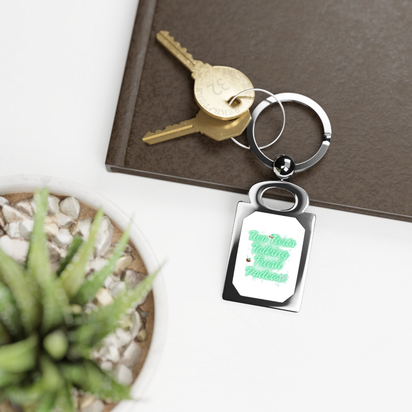 Two Tarts Bubble Green Rectangle Photo Keyring